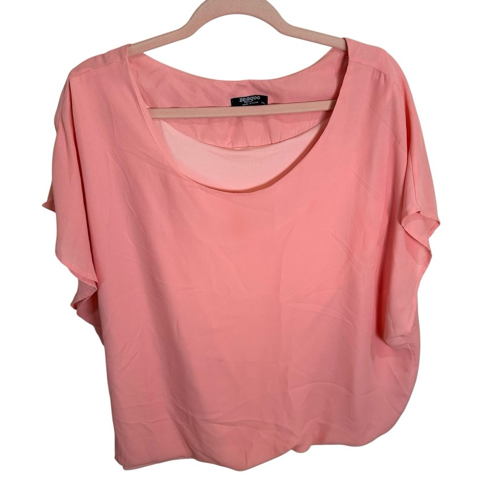 Zeagoo‎ Women S Pink Silky Short Sleeve Layered Oversized Top XXL